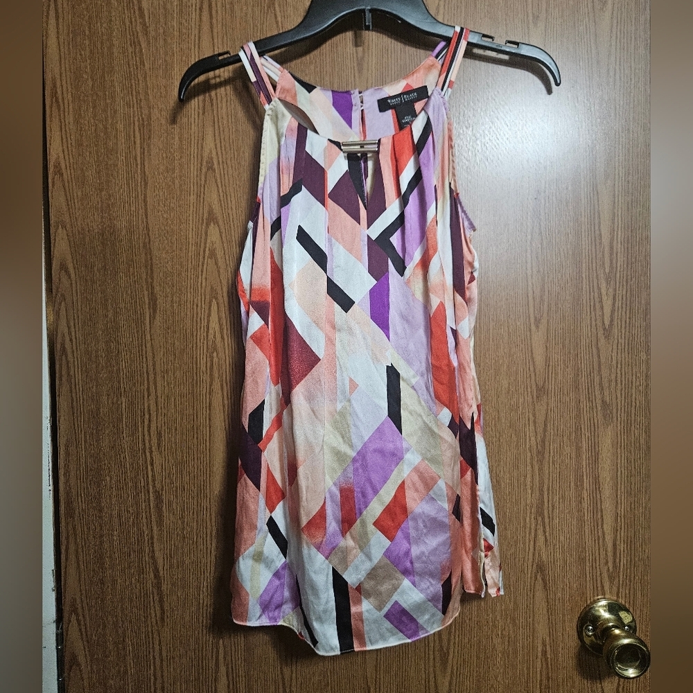 White House Black Market Silk Stretch Preppy Boho Chic Cami Top Size 2!